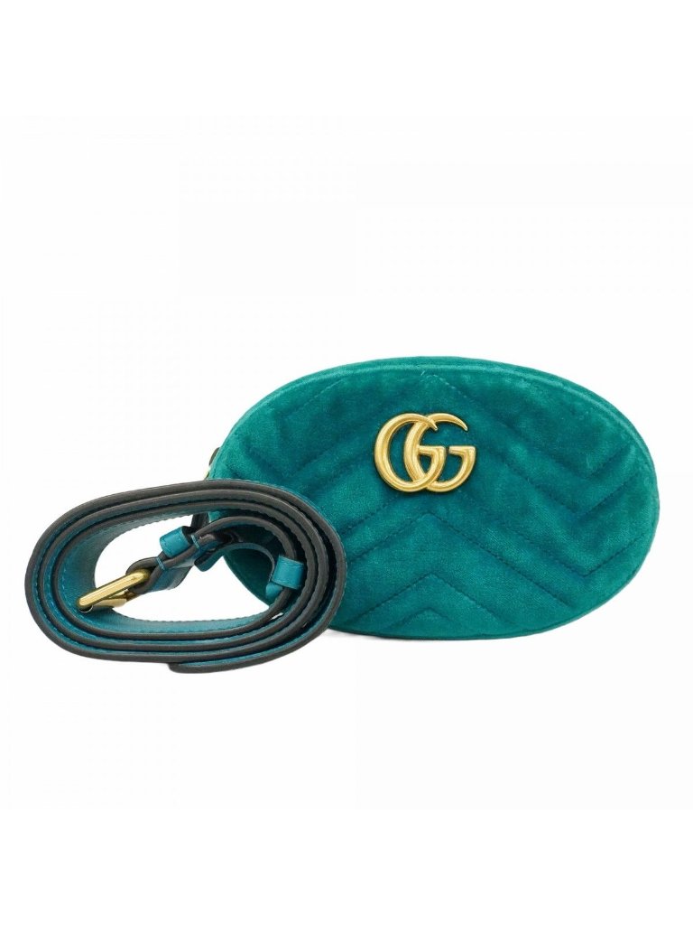 Gucci Waist Bag Gg Marmont Suede Emerald Green Gold